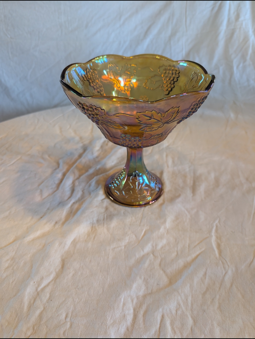 2/70$ Indiana Glass Iridescent Amber Carnival Glass Compote